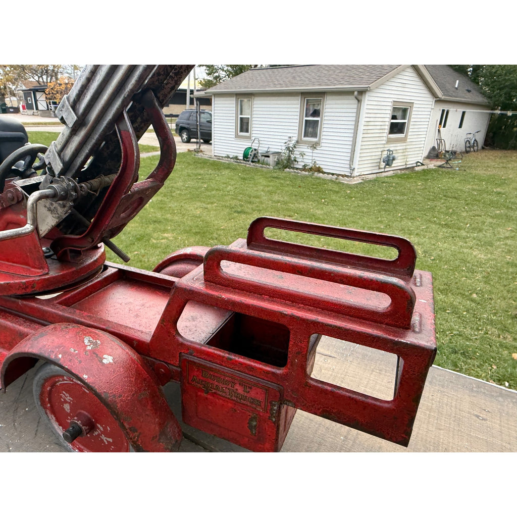 Vintage 1920s Buddy L Aerial Fire Ladder Truck Pressed Steel Toy