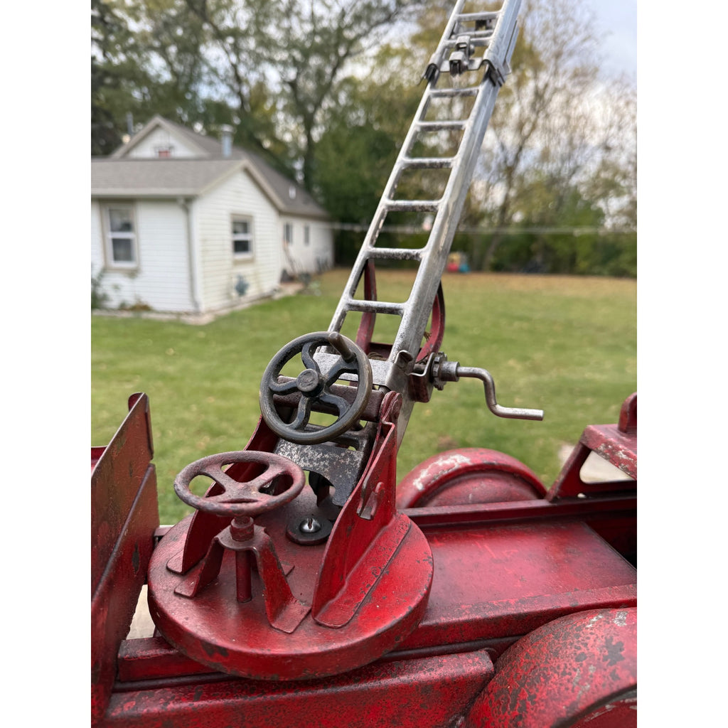 Vintage 1920s Buddy L Aerial Fire Ladder Truck Pressed Steel Toy