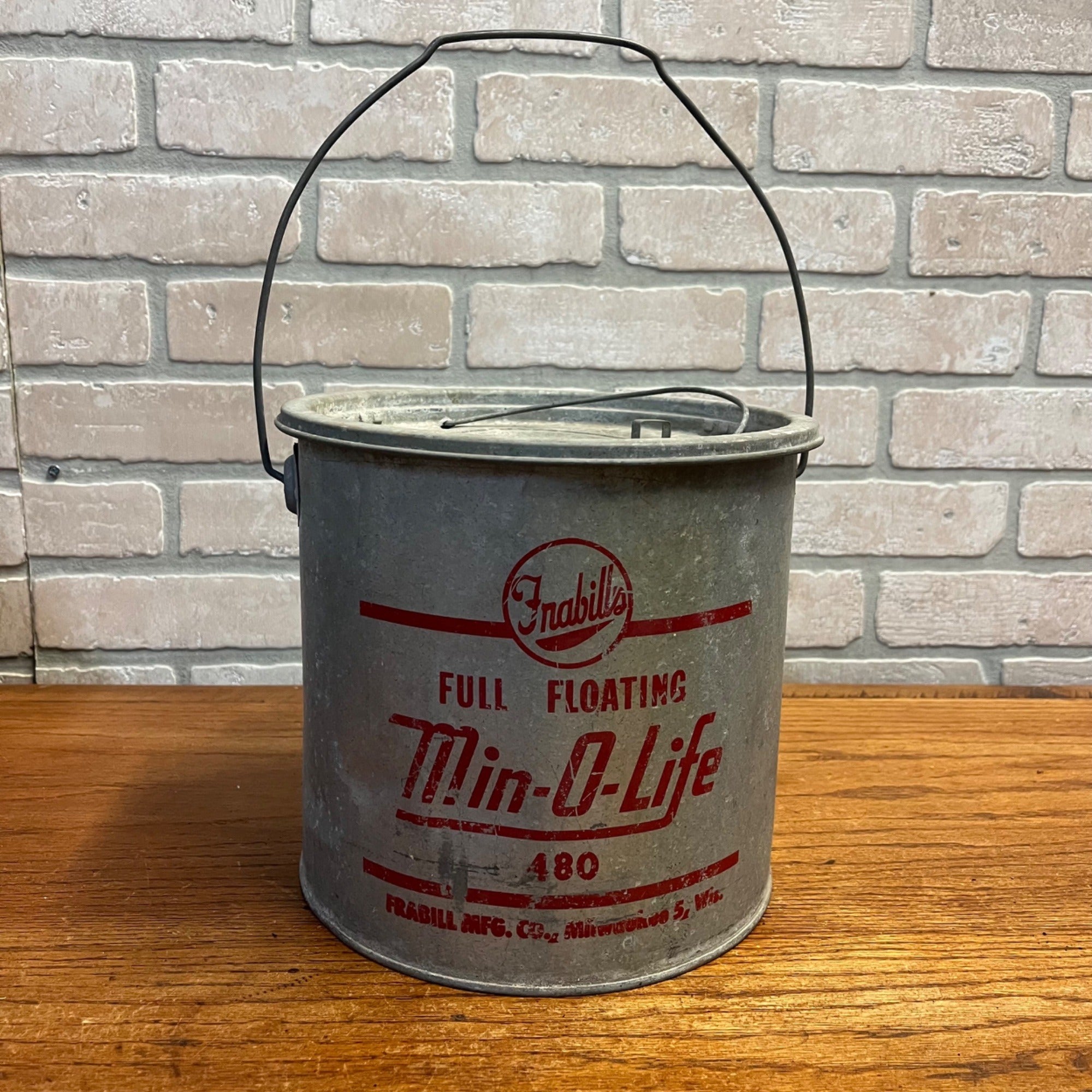 Vintage Metal Full Floating Min-O-Life Minnow Bucket With Lid and Handle Frabill MFG. Co., Milwaukee, WI Primitive Cabin Decor