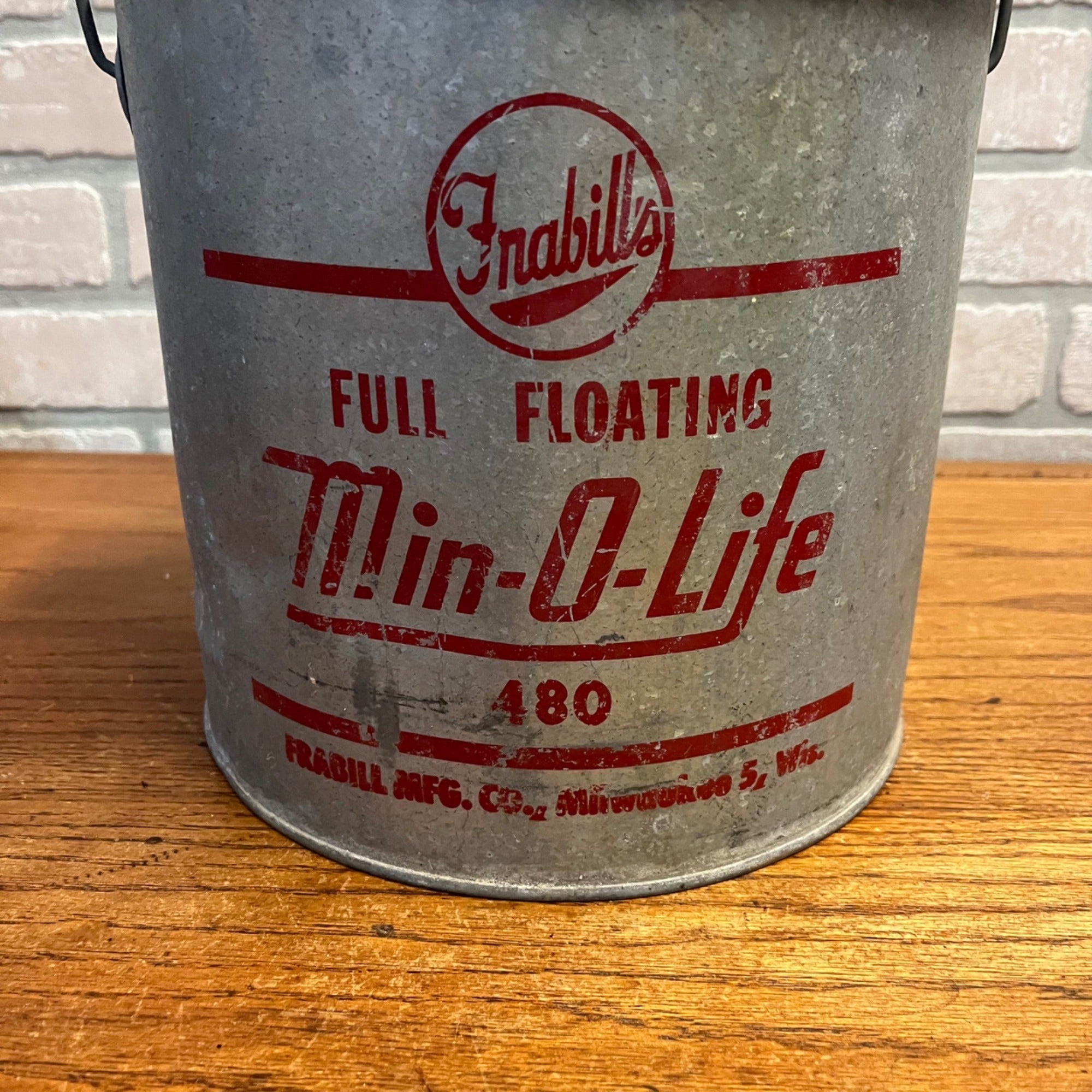 Vintage Metal Full Floating Min-O-Life Minnow Bucket With Lid and Handle Frabill MFG. Co., Milwaukee, WI Primitive Cabin Decor