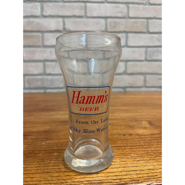 Vintage Hamm’s Beer Pilsner Glass 5-5/8" Tall Blue Border Land Sky Blue Waters