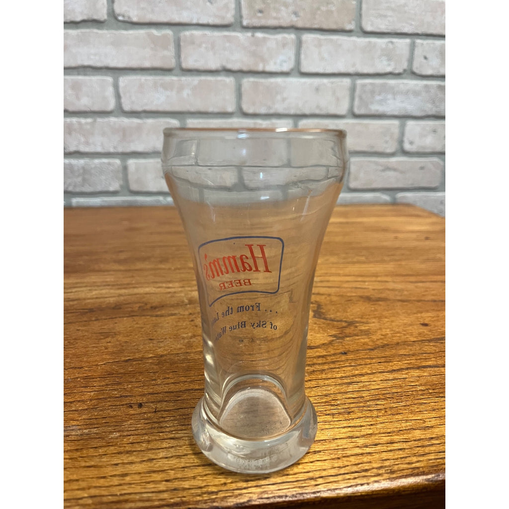 Vintage Hamm’s Beer Pilsner Glass 5-5/8" Tall Blue Border Land Sky Blue Waters