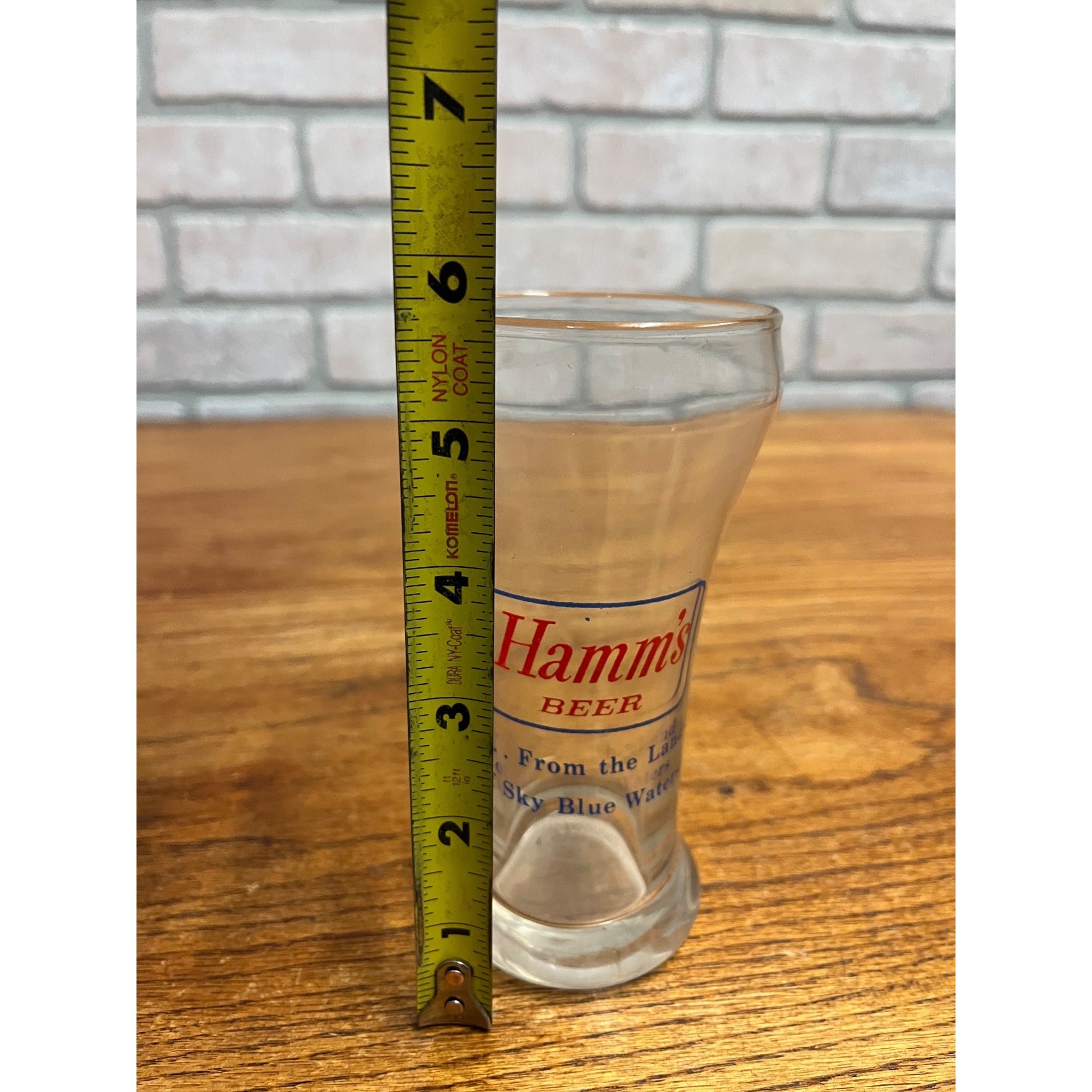 Vintage Hamm’s Beer Pilsner Glass 5-5/8" Tall Blue Border Land Sky Blue Waters