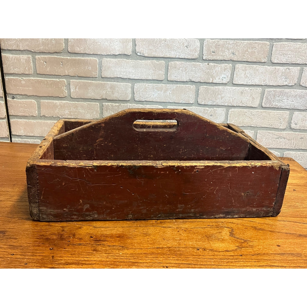 Antique Primitive Red Wooden Tool Carrier Tote Crate Rustic
