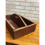Antique Primitive Red Wooden Tool Carrier Tote Crate Rustic