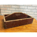 Antique Primitive Red Wooden Tool Carrier Tote Crate Rustic