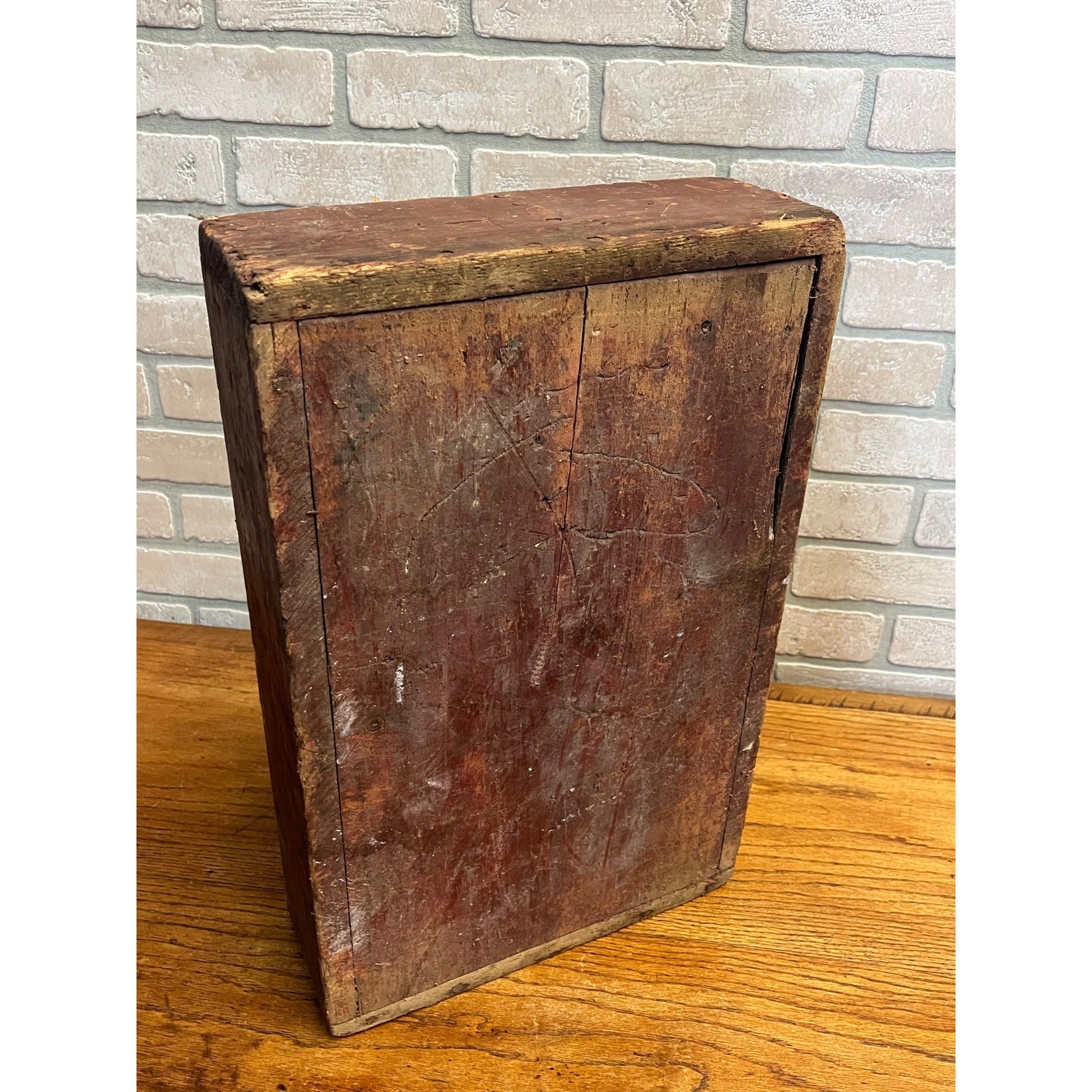 Antique Primitive Red Wooden Tool Carrier Tote Crate Rustic