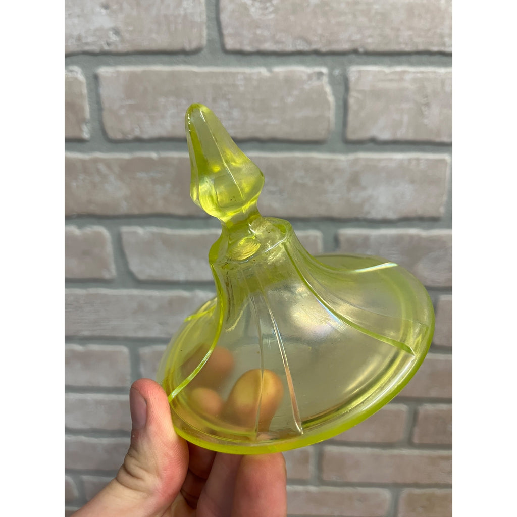 Vintage Fenton Uranium Stretch Glass Candy Dish Jar Replacement Lid