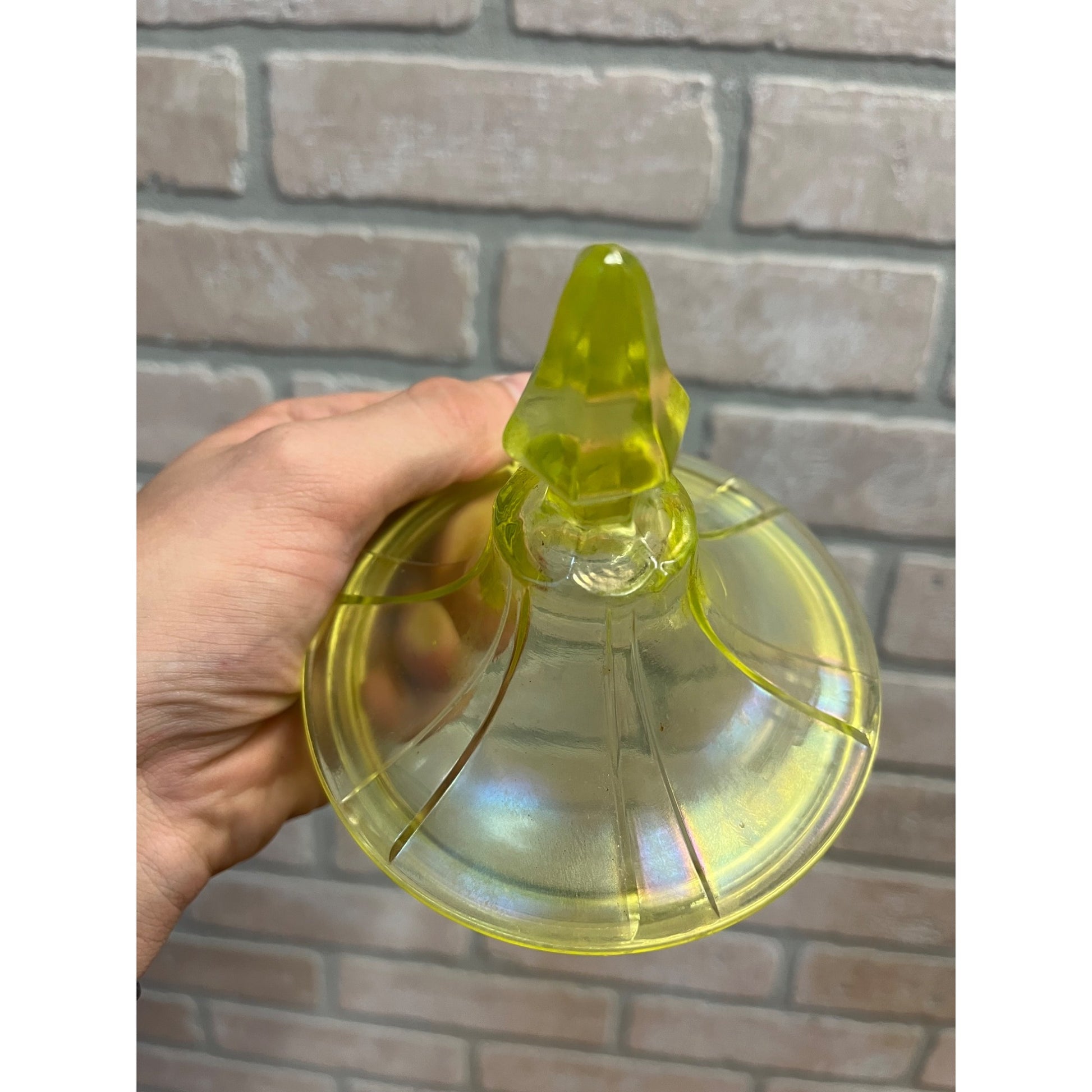 Vintage Fenton Uranium Stretch Glass Candy Dish Jar Replacement Lid