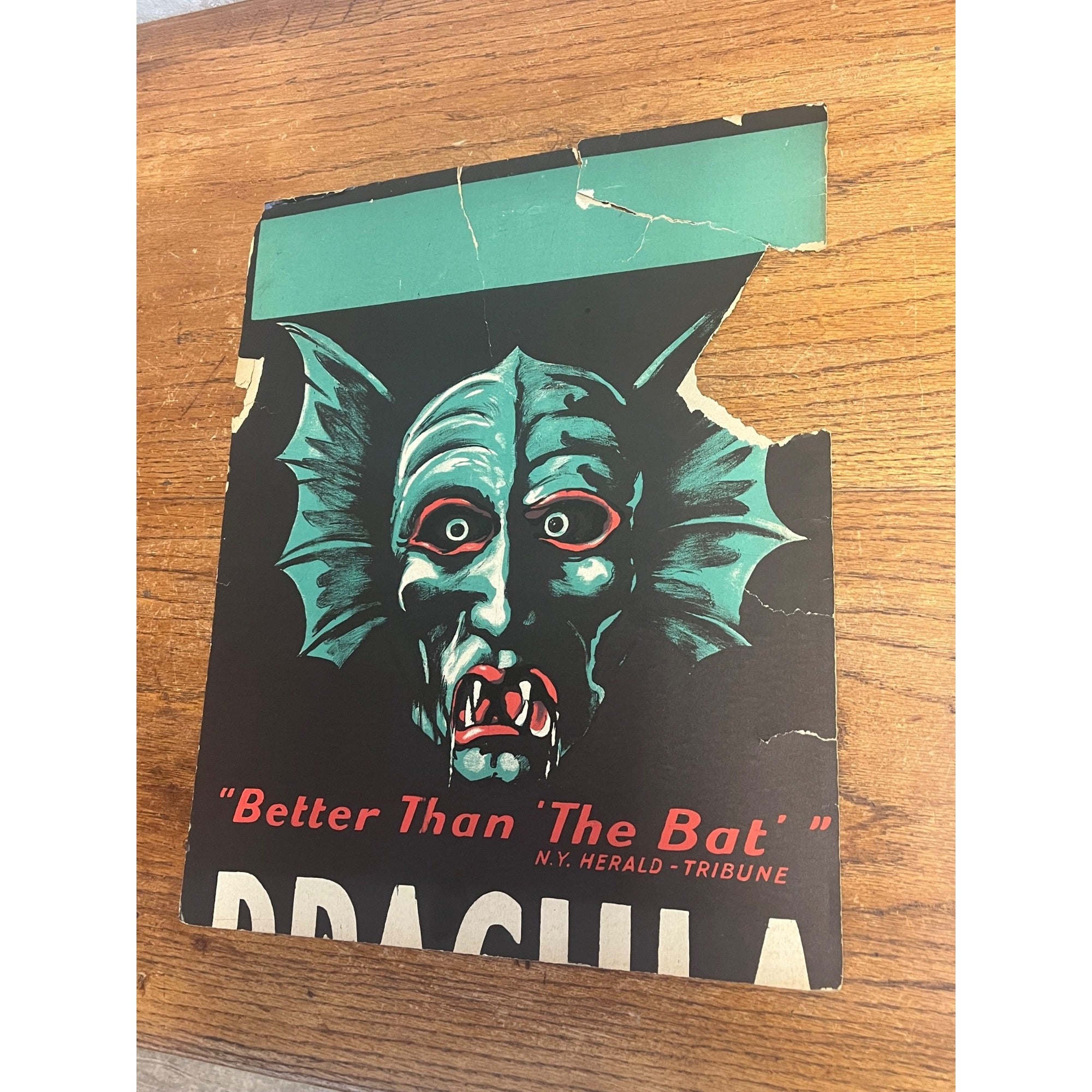 Original 1928 Dracula Movie Film Promo Poster Sign Movie Advertising As-Is Cut