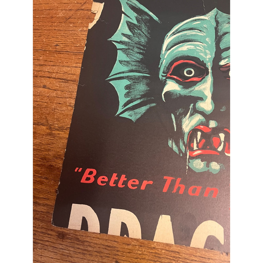 Original 1928 Dracula Movie Film Promo Poster Sign Movie Advertising As-Is Cut