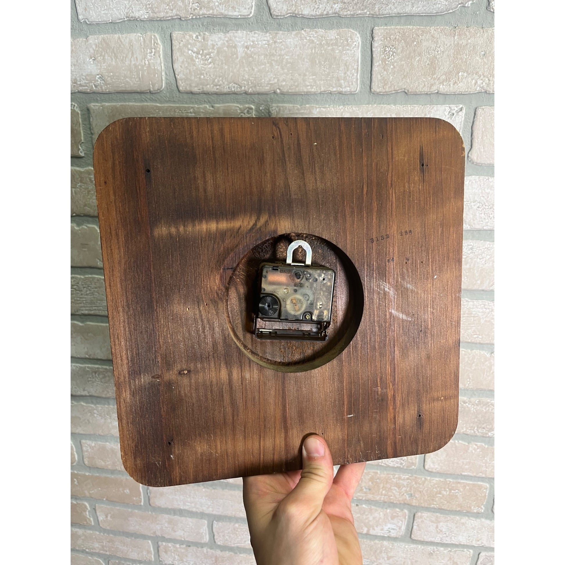 Vintage Mid-Century Verichron Quartz Wooden Wall Clock Floral Flowers MCM