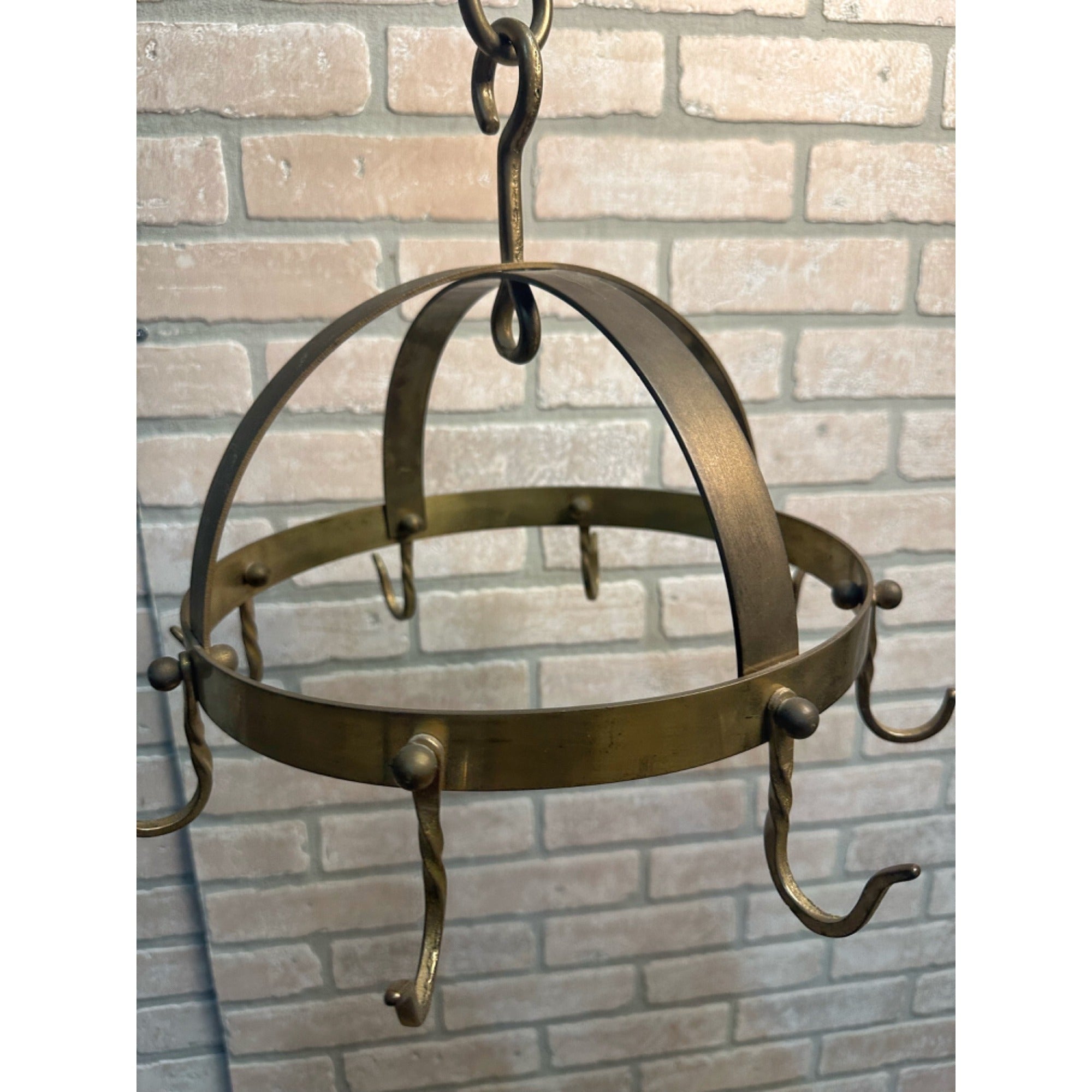 Antique Primitive Kitchen Hanging Brass Utensil Pan Rack Vintage Decor