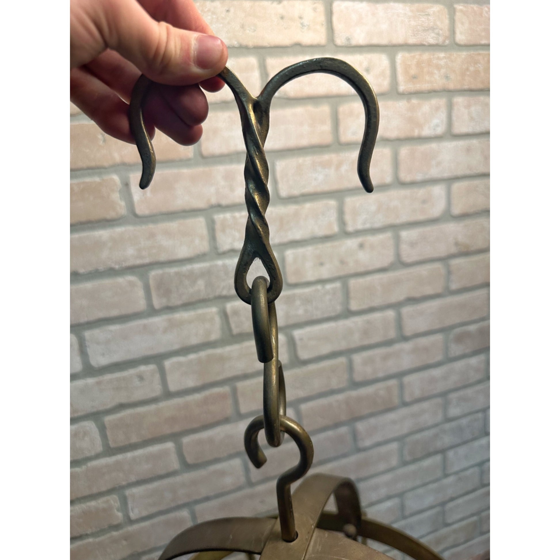 Antique Primitive Kitchen Hanging Brass Utensil Pan Rack Vintage Decor