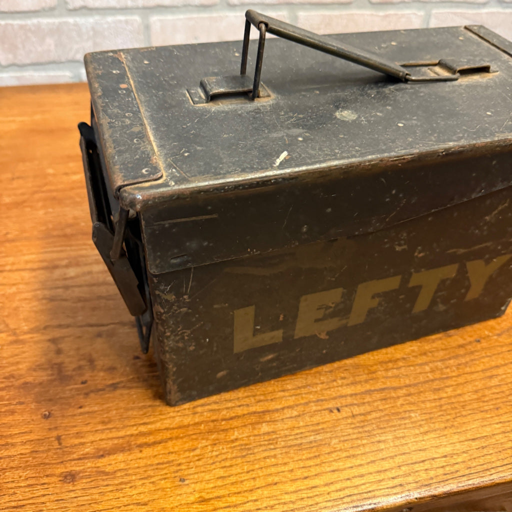 VIntage Ammunition Ammo Dry Box Metal Crate Box "Lefty" Black