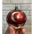 Vintage German Glass Christmas Ornament Red Silver Mica Moon Celestial Mercury Ball