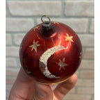 Vintage German Glass Christmas Ornament Red Silver Mica Moon Celestial Mercury Ball
