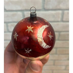 Vintage German Glass Christmas Ornament Red Silver Mica Moon Celestial Mercury Ball