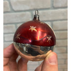 Vintage German Glass Christmas Ornament Red Silver Mica Moon Celestial Mercury Ball