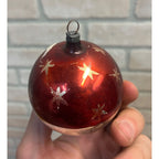 Vintage German Glass Christmas Ornament Red Silver Mica Moon Celestial Mercury Ball