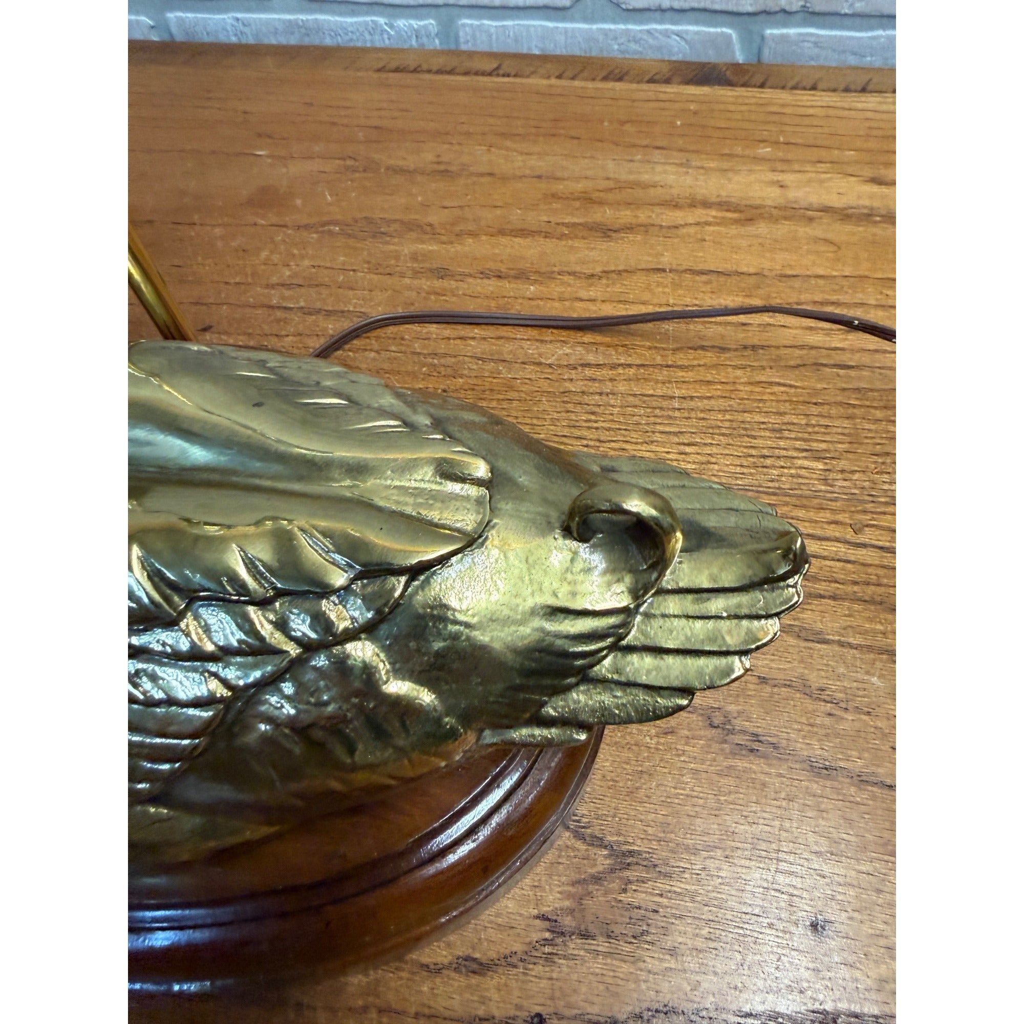 Vintage Mid Century Brass & Wood Duck Table Lamp Light Fixture Cabin Decor