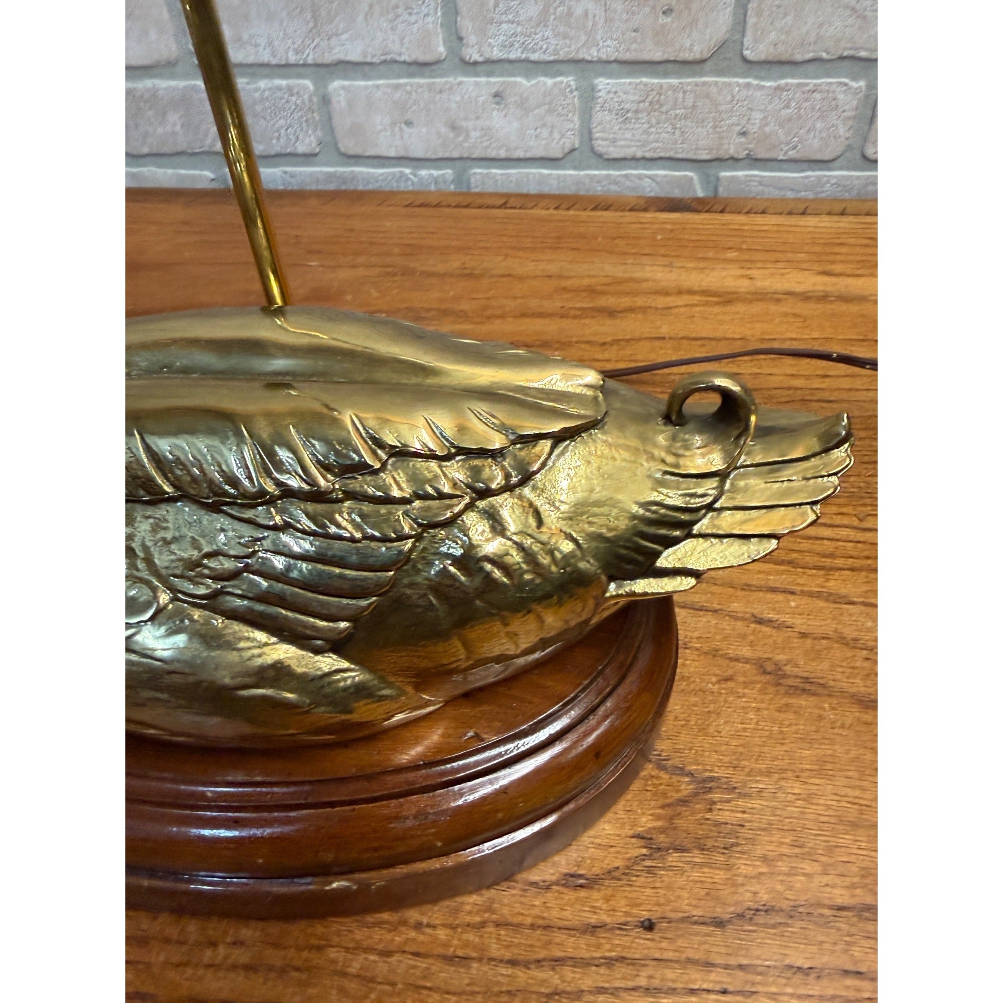 Vintage Mid Century Brass & Wood Duck Table Lamp Light Fixture Cabin Decor