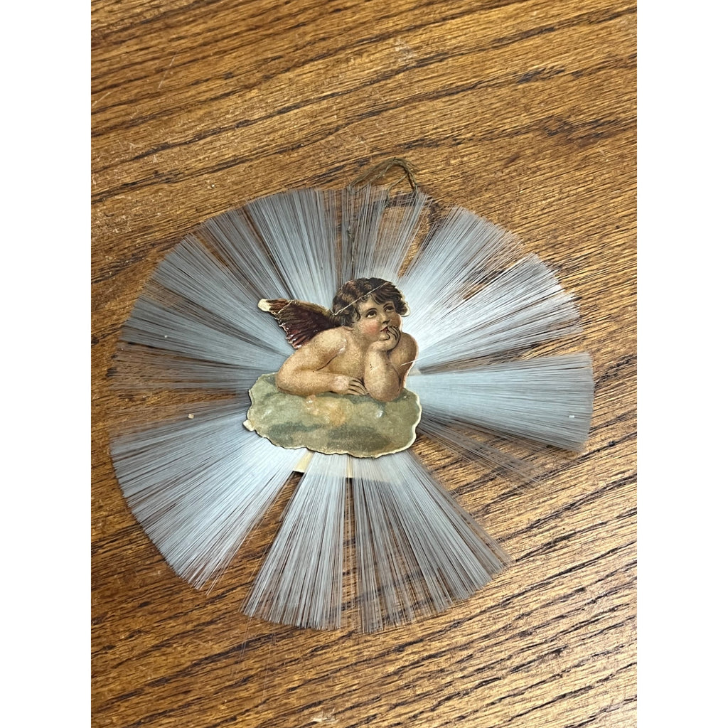 Antique Victorian German Diecut Scrap Spun Glass Ornament Santa w/ Toys