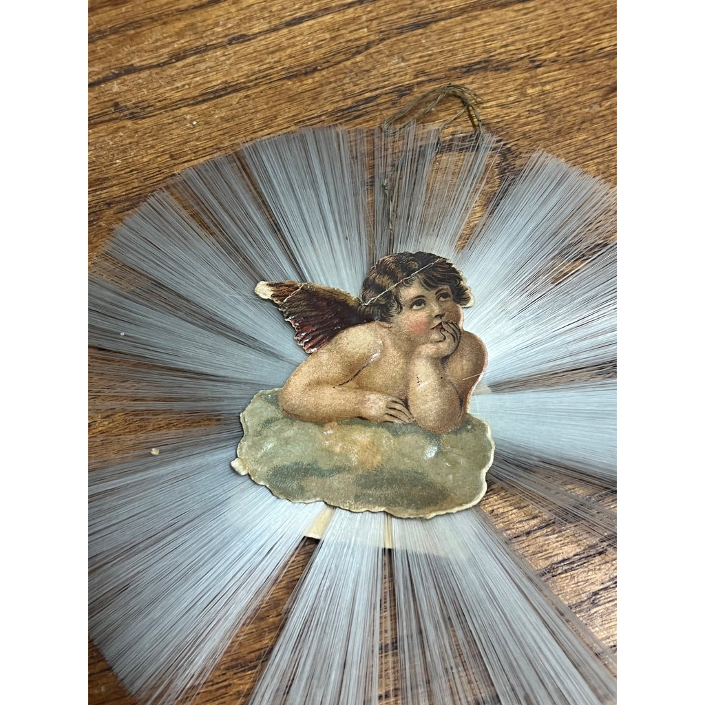 Antique Victorian German Diecut Scrap Spun Glass Ornament Santa w/ Toys