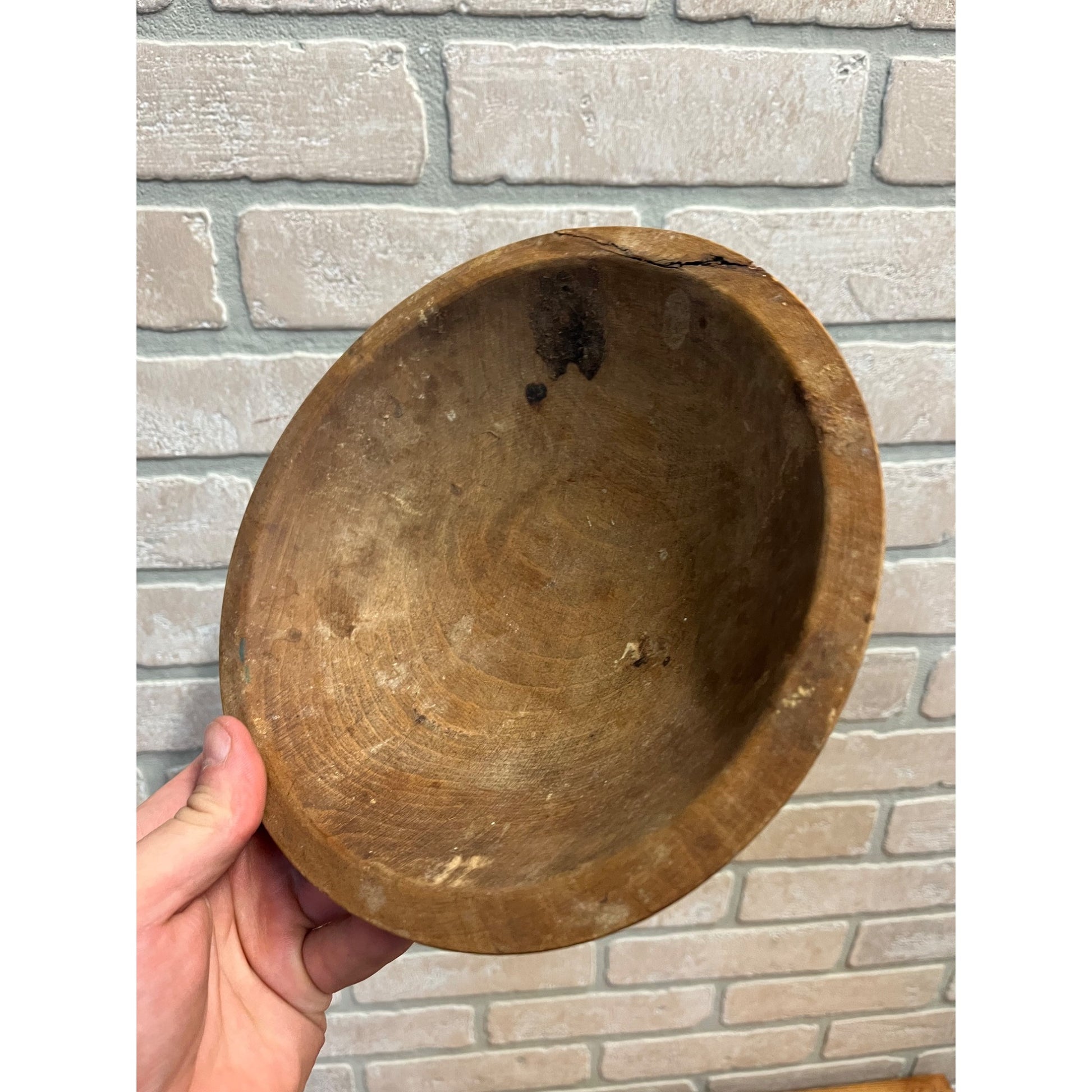 Antique Primitive Wooden Butter Bowl Shallow Farmhouse Country Wood 1800s