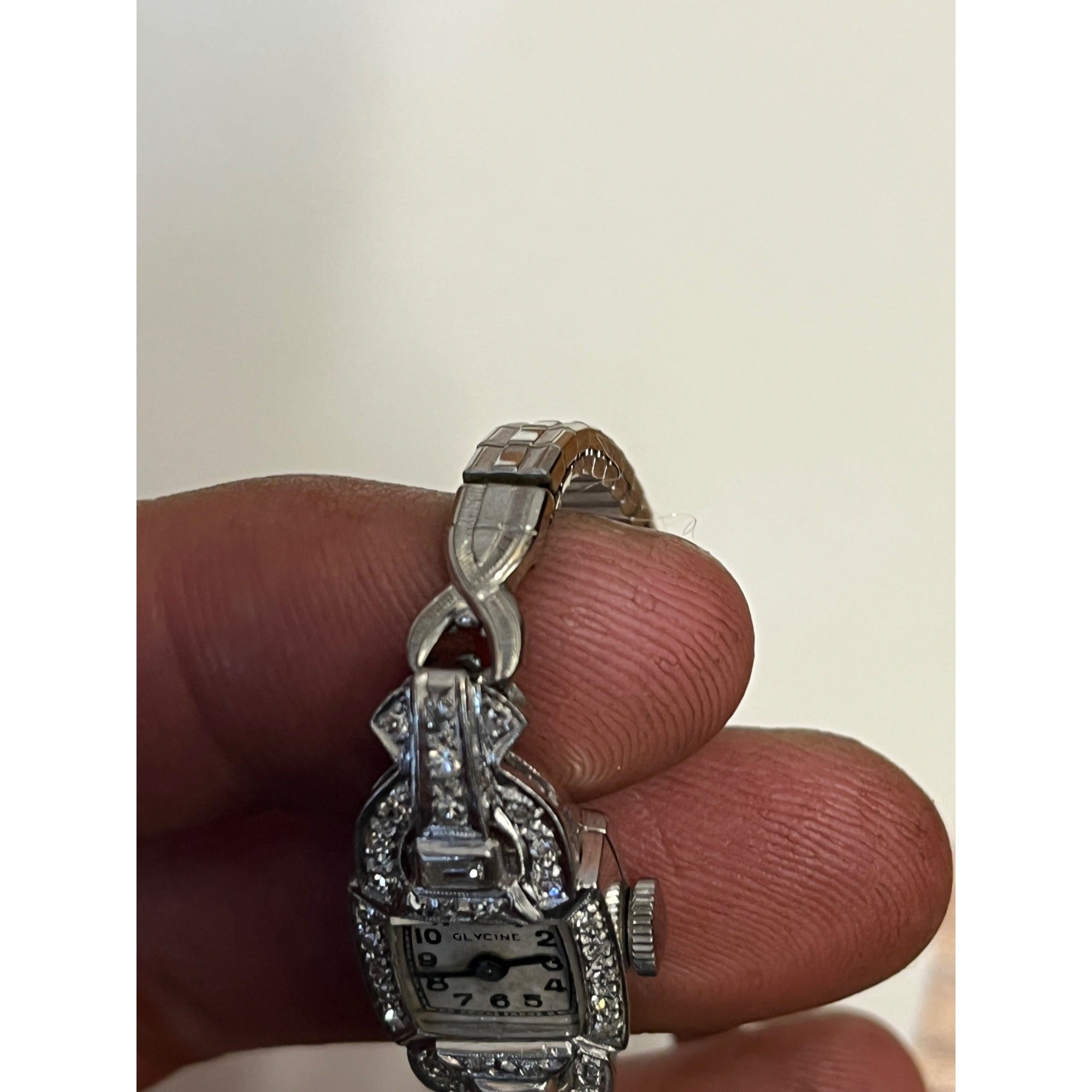 Vintage Art Deco Glycine Platinum Diamond Ladies Wristwatch 900 Platinum