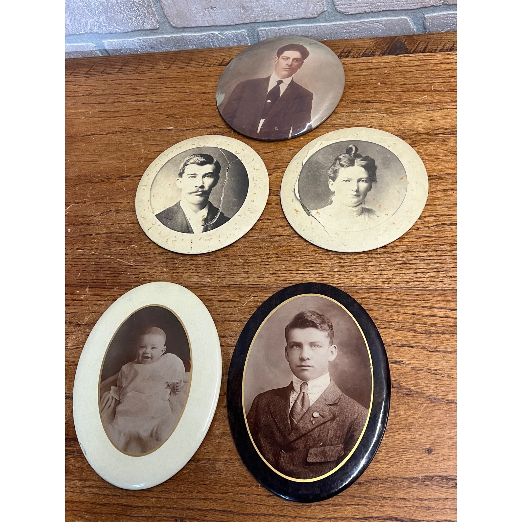 Antique Victorian Portrait Celluloid Button Photos  Huge Lot