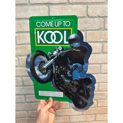 Vintage 1985 Kool Cigarette Advertising Tin Metal Sign Motorcycle