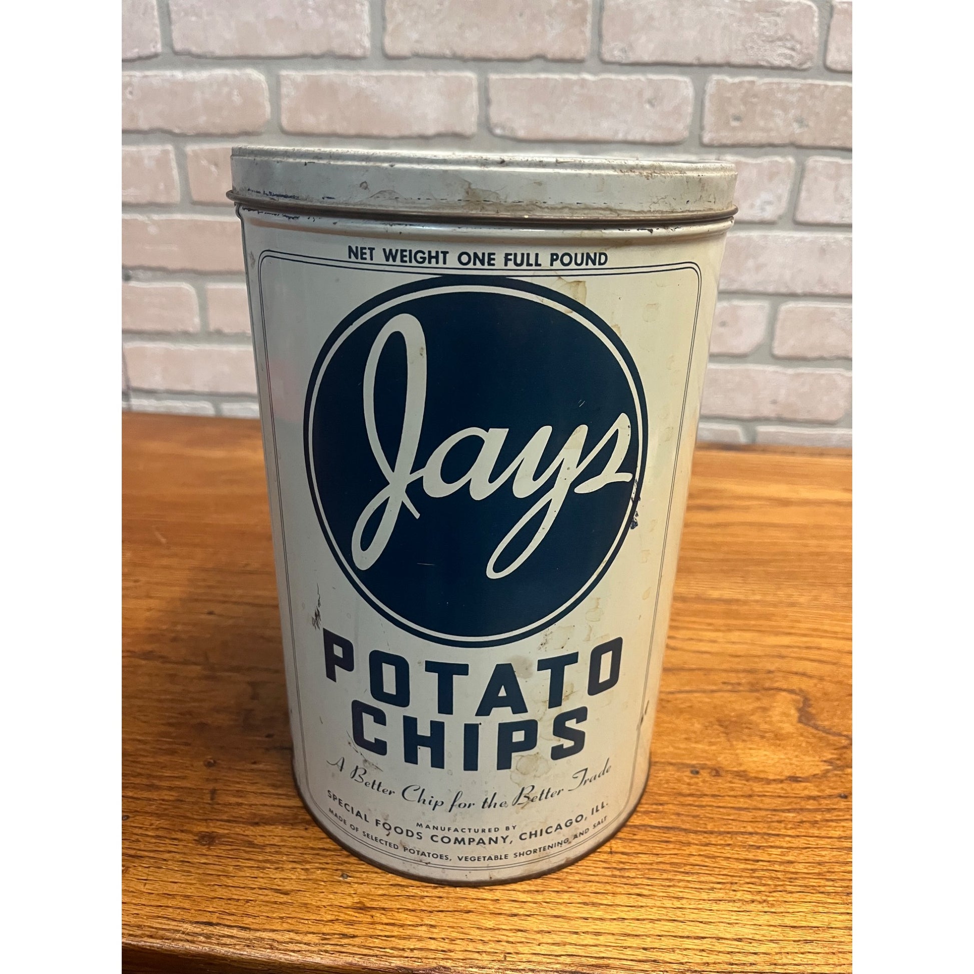 Original 1950s Vintage Jay's Potato Chips Advertising Kitchen Tin Can 1lb