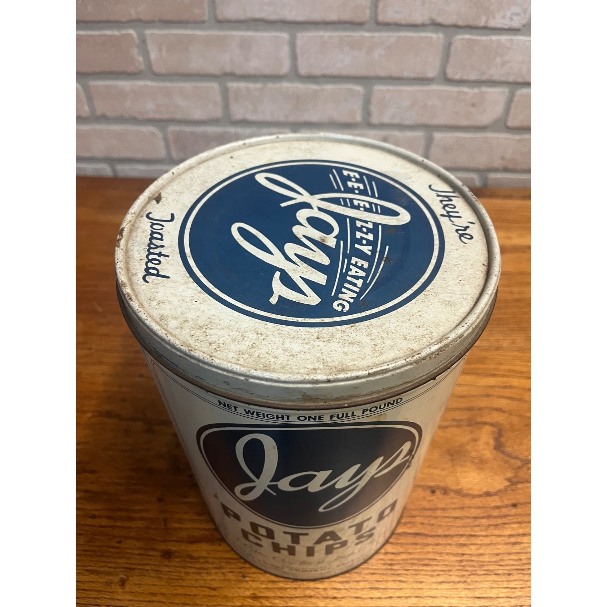 Original 1950s Vintage Jay's Potato Chips Advertising Kitchen Tin Can 1lb