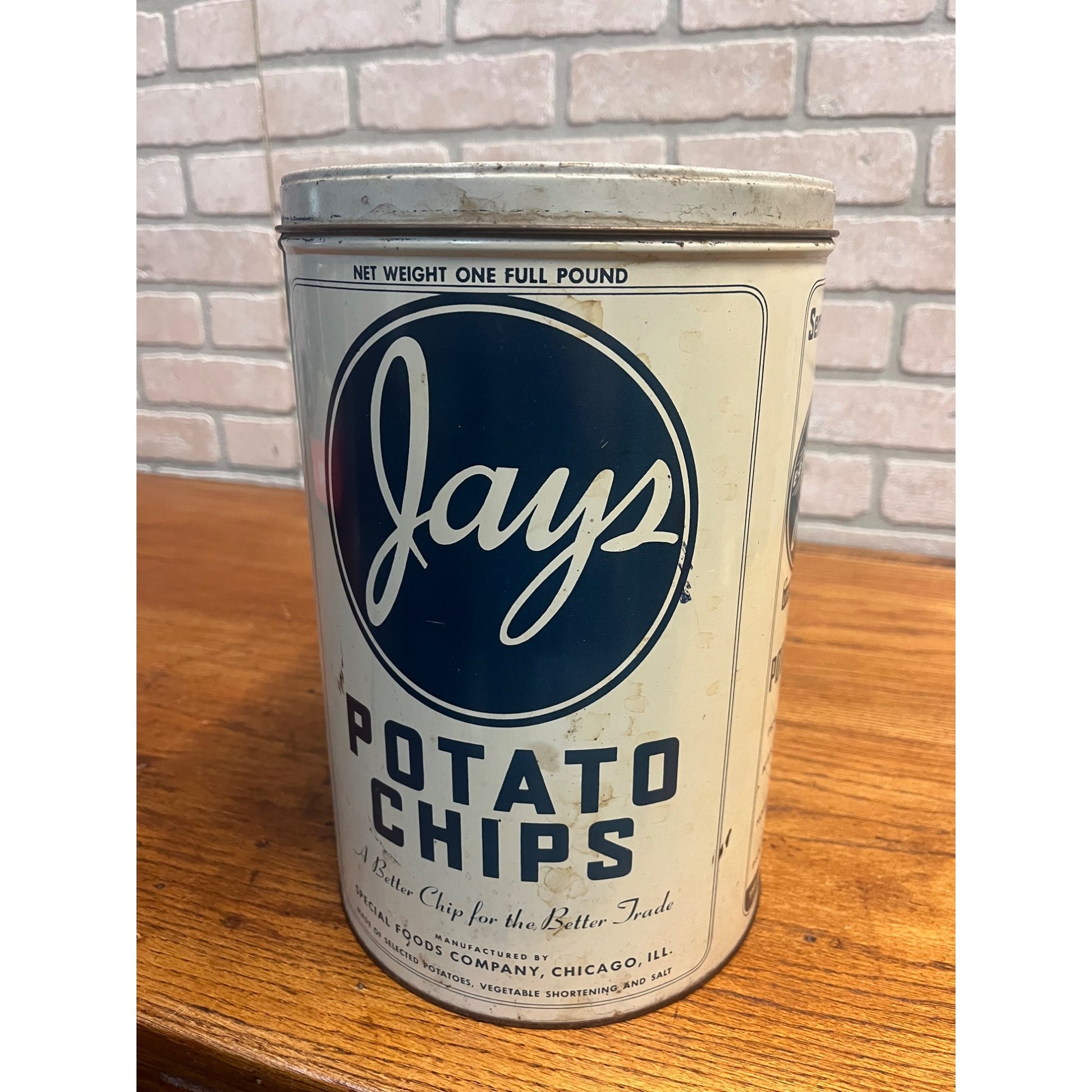 Original 1950s Vintage Jay's Potato Chips Advertising Kitchen Tin Can 1lb