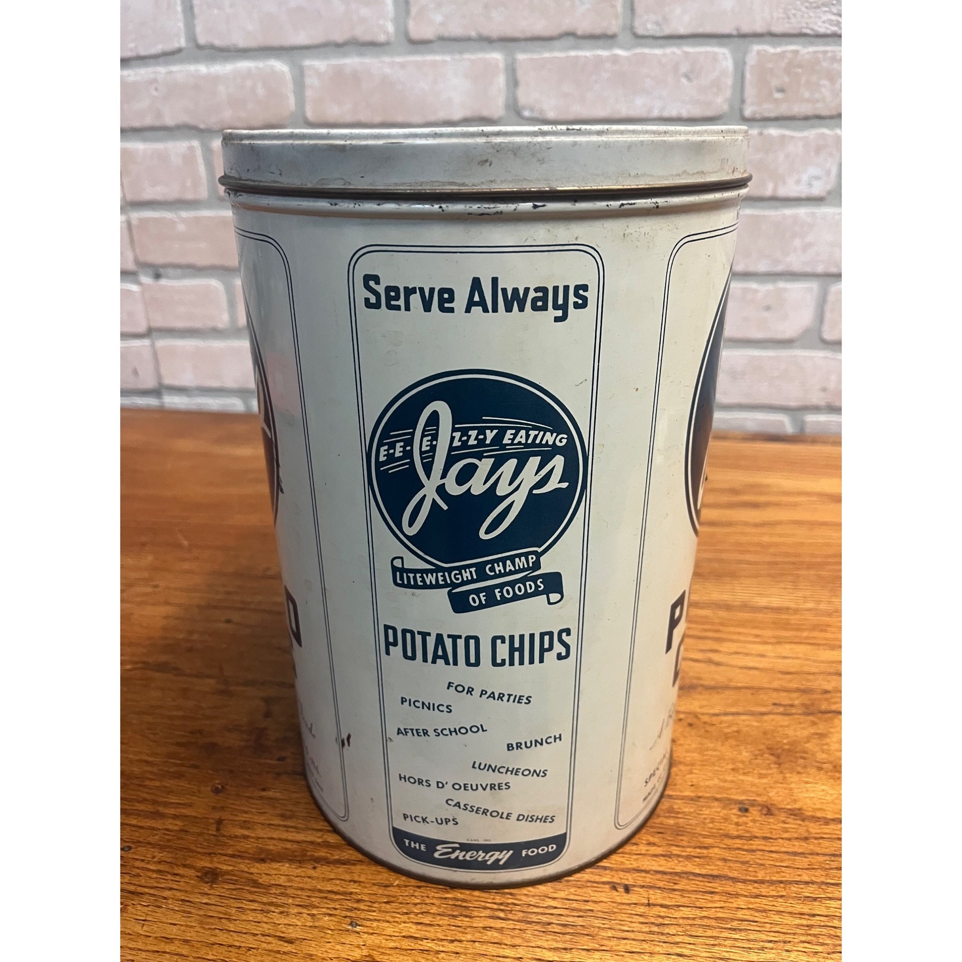 Original 1950s Vintage Jay's Potato Chips Advertising Kitchen Tin Can 1lb