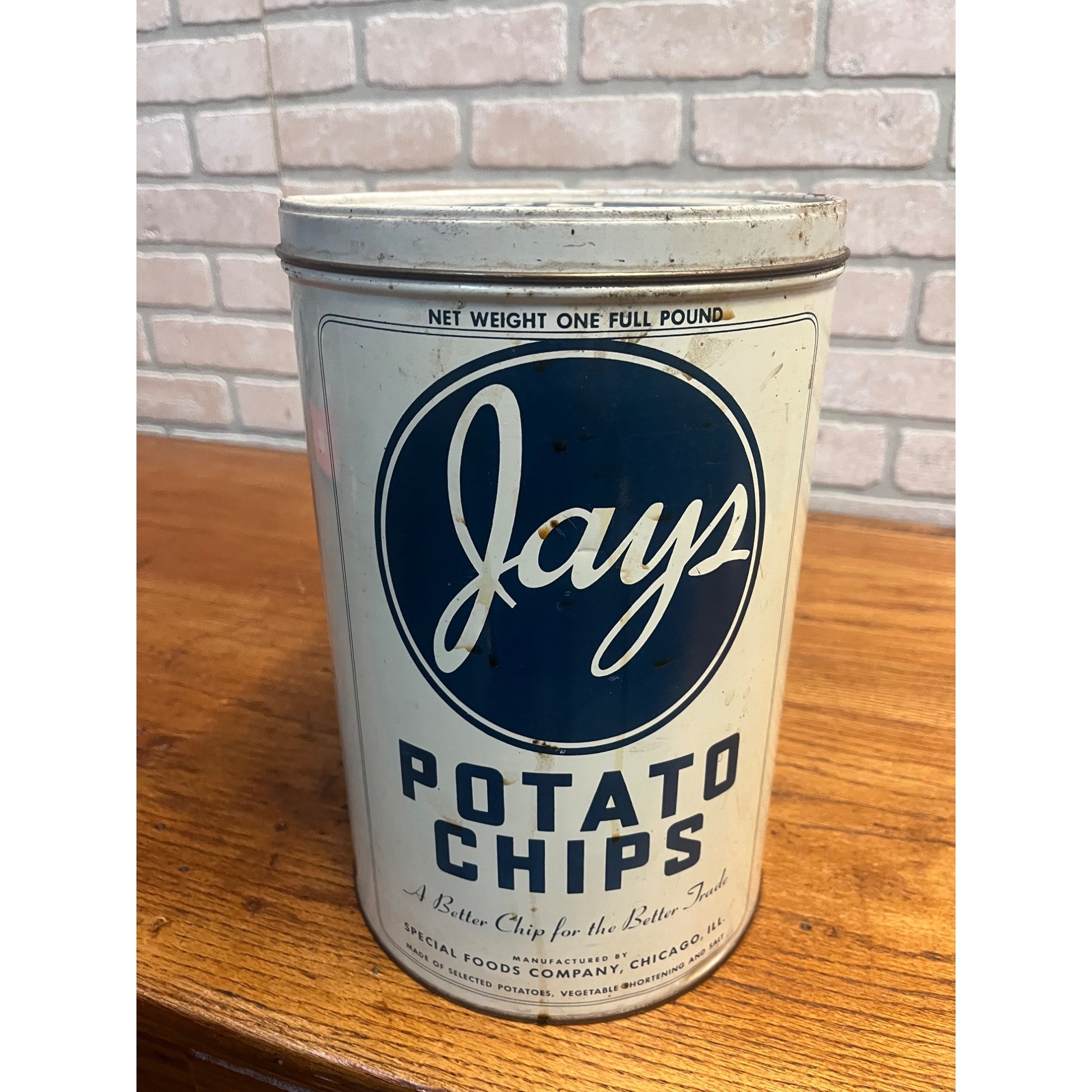 Original 1950s Vintage Jay's Potato Chips Advertising Kitchen Tin Can 1lb
