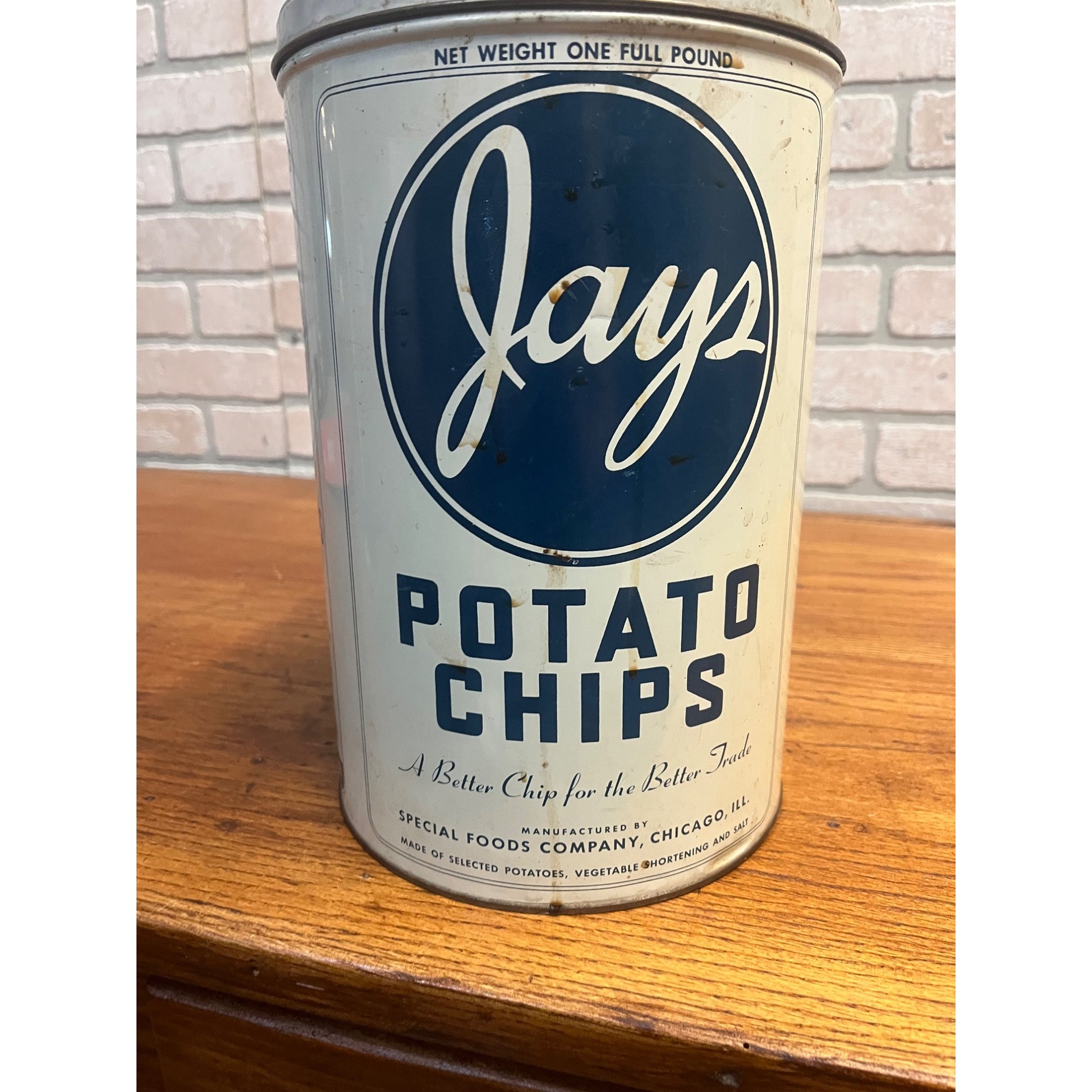 Original 1950s Vintage Jay's Potato Chips Advertising Kitchen Tin Can 1lb