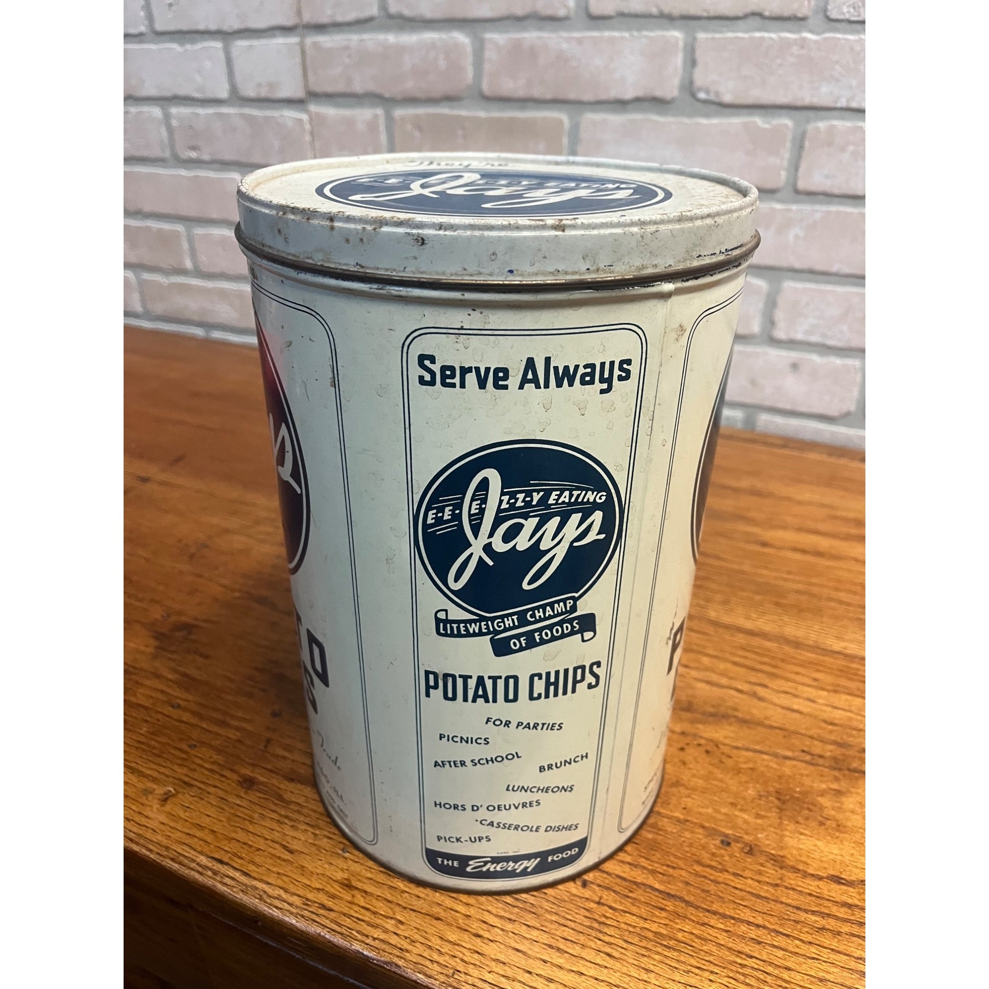 Original 1950s Vintage Jay's Potato Chips Advertising Kitchen Tin Can 1lb