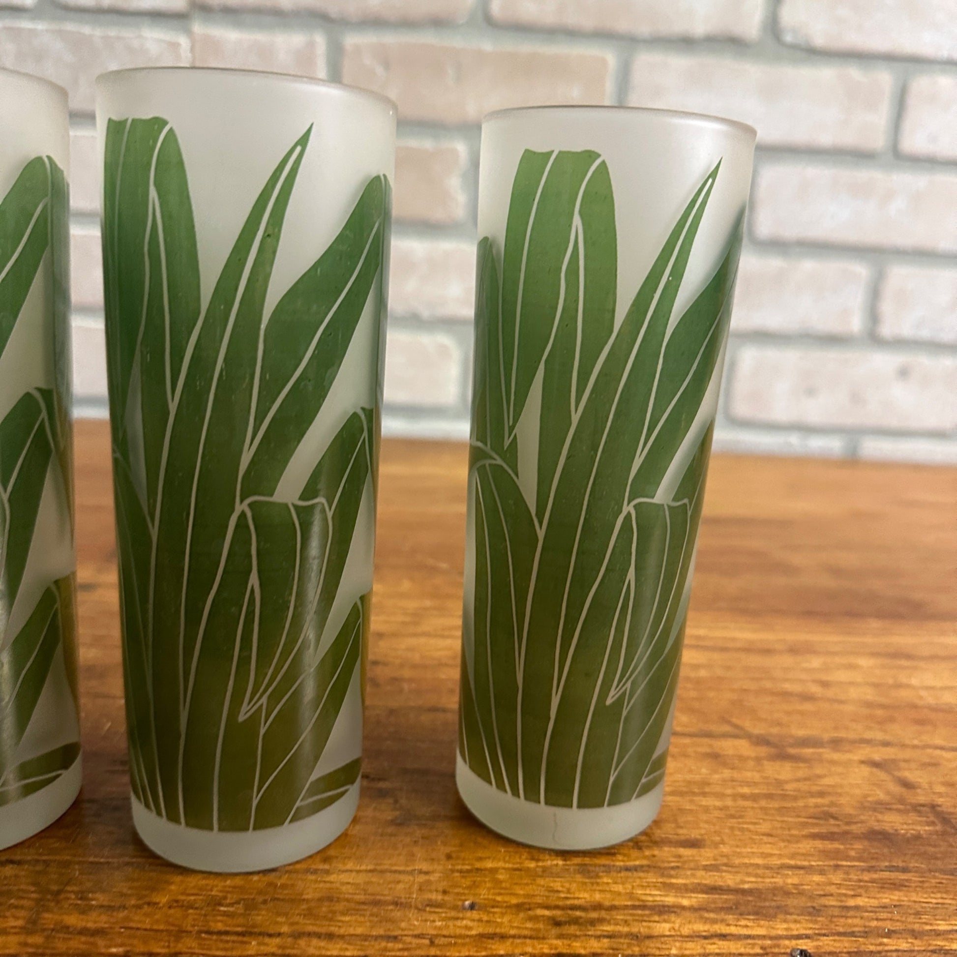VTG SET/4 TASTESETTERS FROSTED PALM LEAF TOM COLLINS/TUMBLER GLASSES TIKI 12OZ