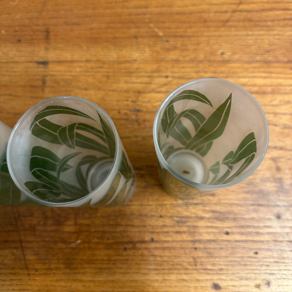 VTG SET/4 TASTESETTERS FROSTED PALM LEAF TOM COLLINS/TUMBLER GLASSES TIKI 12OZ
