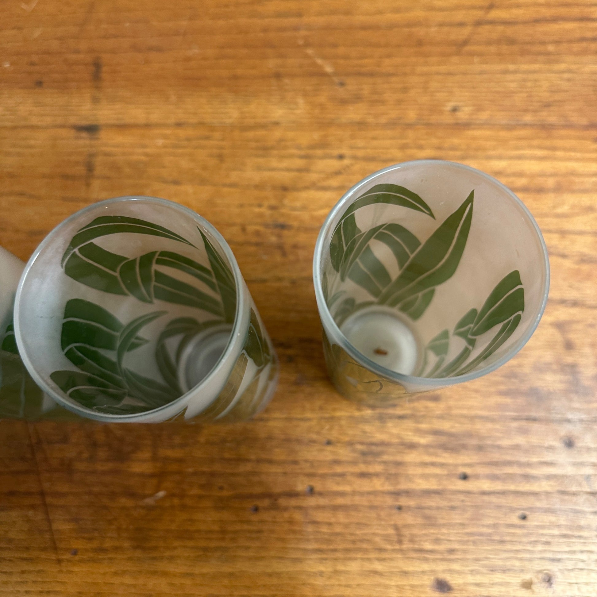 VTG SET/4 TASTESETTERS FROSTED PALM LEAF TOM COLLINS/TUMBLER GLASSES TIKI 12OZ