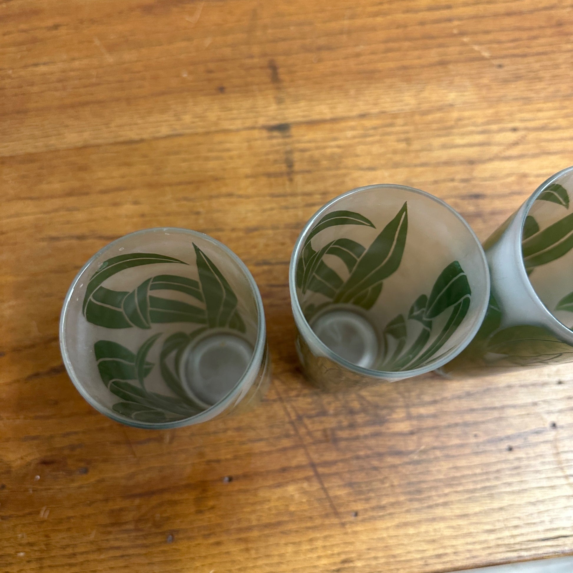 VTG SET/4 TASTESETTERS FROSTED PALM LEAF TOM COLLINS/TUMBLER GLASSES TIKI 12OZ