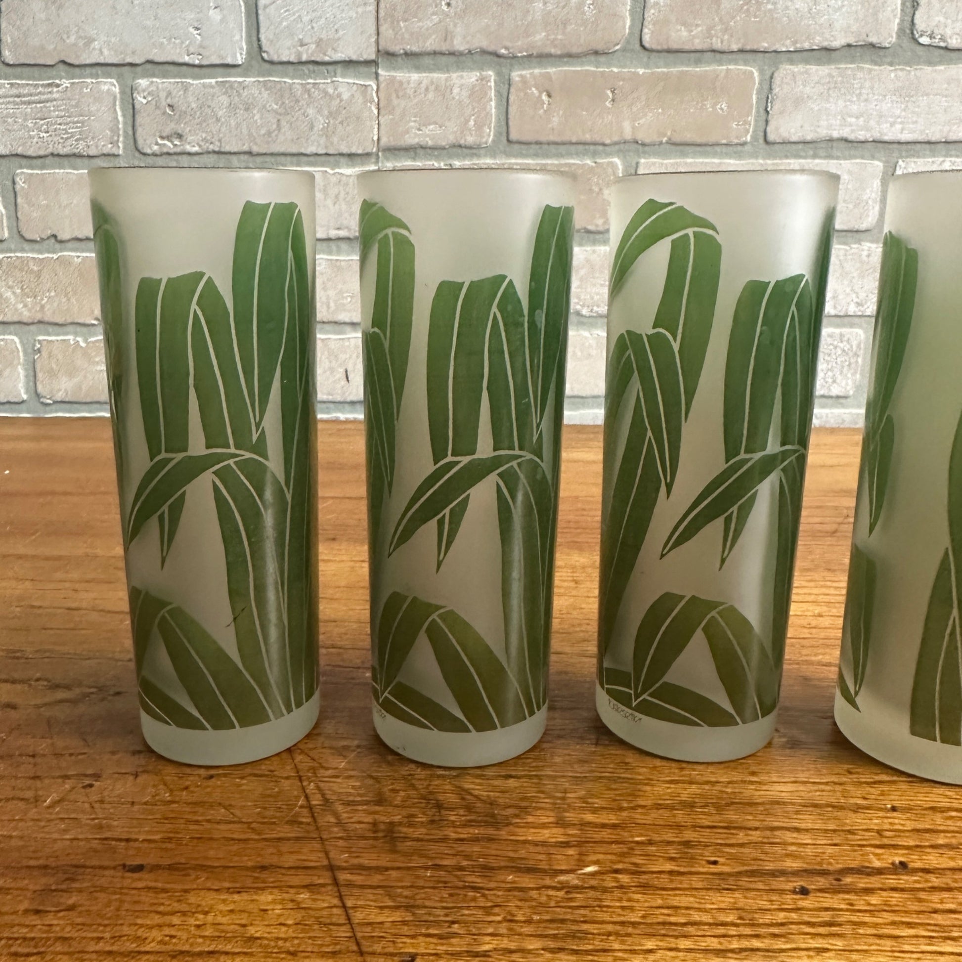 VTG SET/4 TASTESETTERS FROSTED PALM LEAF TOM COLLINS/TUMBLER GLASSES TIKI 12OZ