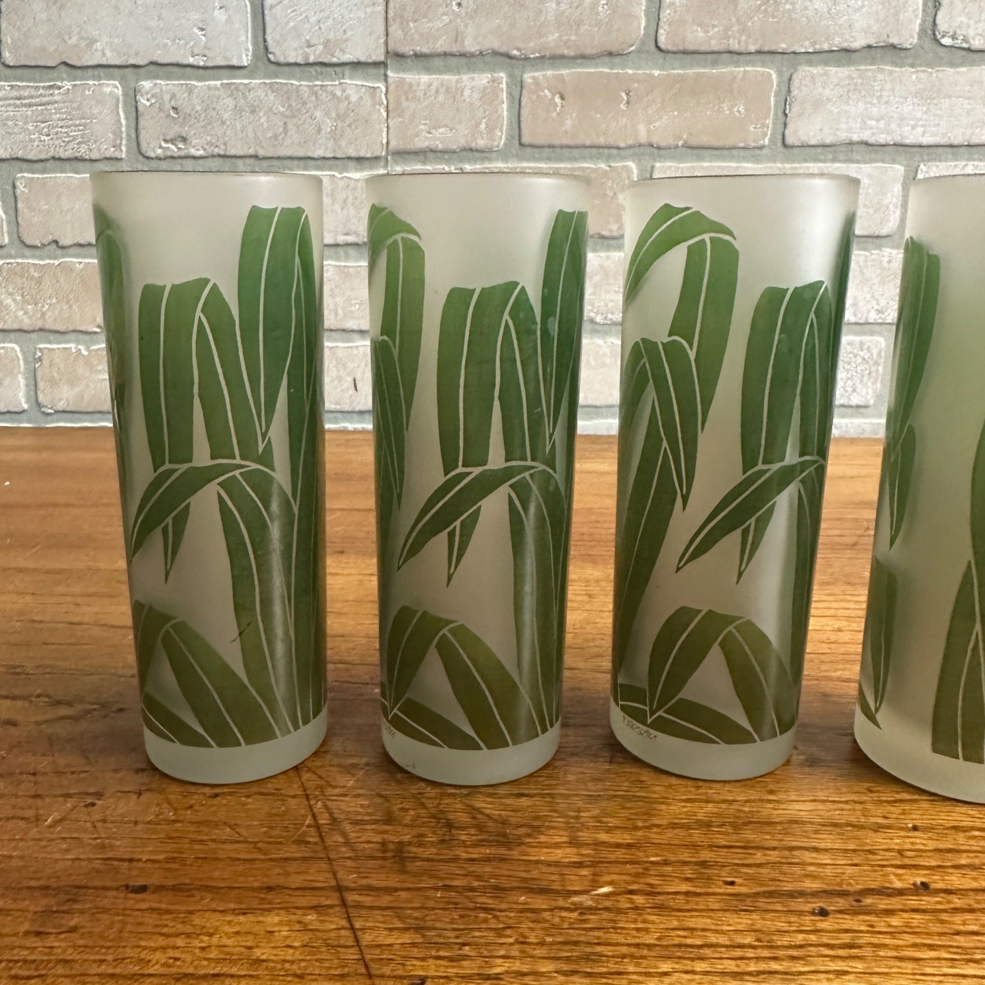 VTG SET/4 TASTESETTERS FROSTED PALM LEAF TOM COLLINS/TUMBLER GLASSES TIKI 12OZ
