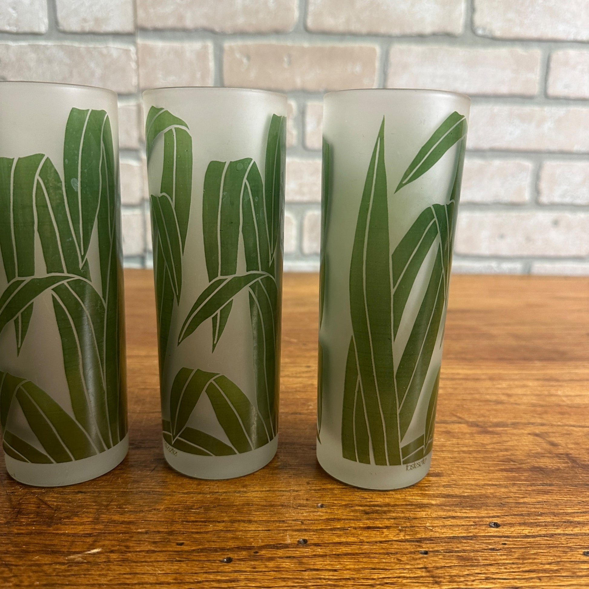 VTG SET/4 TASTESETTERS FROSTED PALM LEAF TOM COLLINS/TUMBLER GLASSES TIKI 12OZ