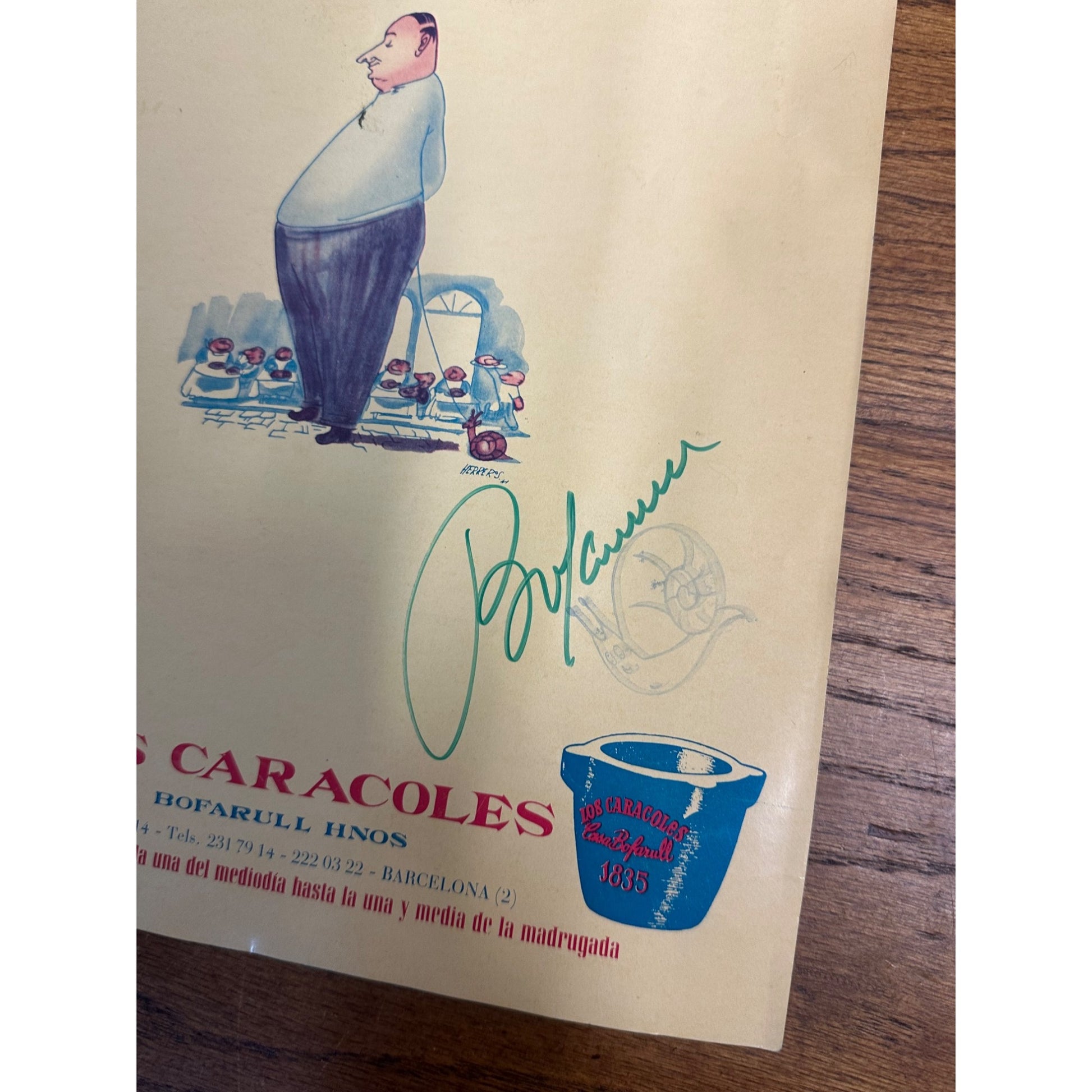 Los Caracoles Casa Bofarull Menu Barcelona Spain Signed SNAILS 1970s