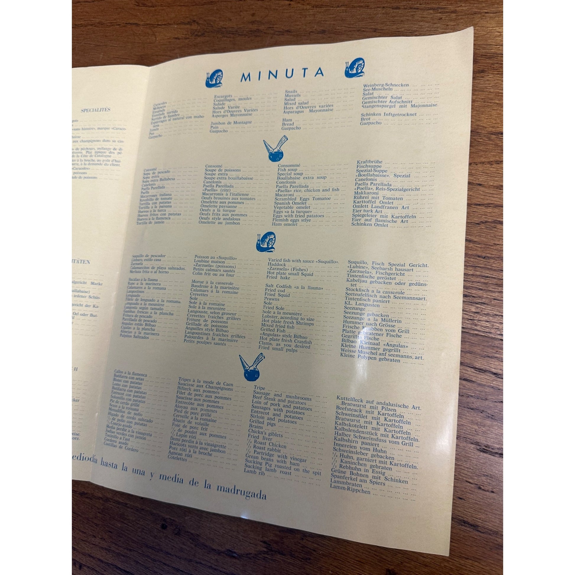 Los Caracoles Casa Bofarull Menu Barcelona Spain Signed SNAILS 1970s