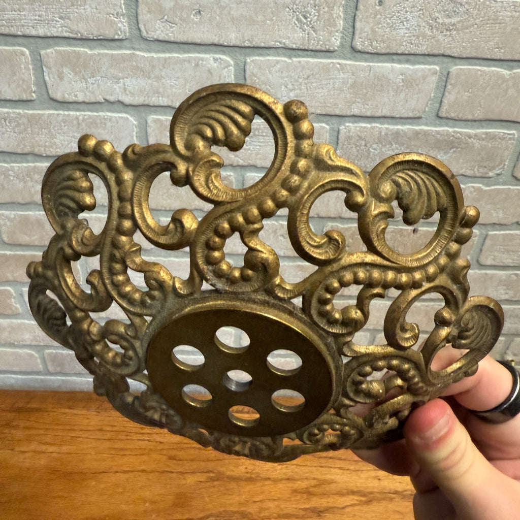 Antique Cast Iron #403 Oil Lamp Base Gold Painted Ornate Victorian 7" Dia
