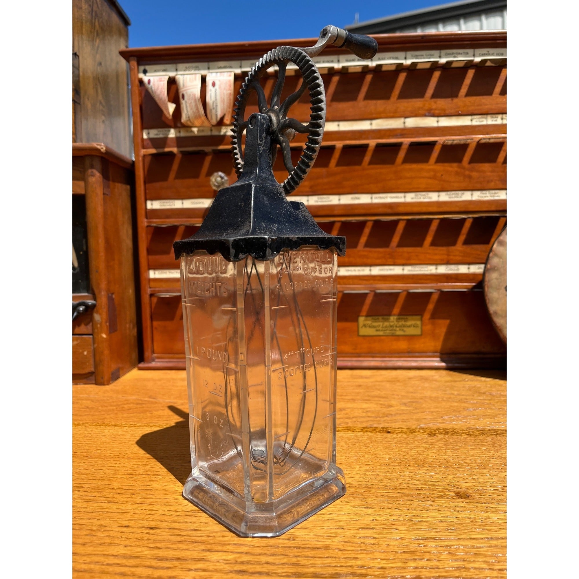 Original Vintage Glass Beater Jar Silvers Brooklyn Primitive Farmhouse Kitchen Decor